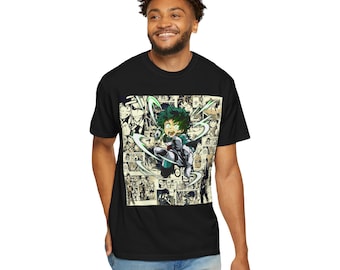 Grünhaariges Anime Held T-Shirt | Manga Panel Collage