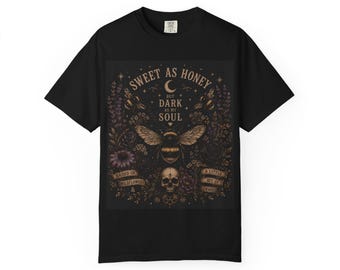 Sweet as Honey Dark Soul Bienen Schädel Illustration T-Shirt | gothik geblümt