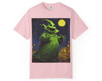 Ghost Moon T-Shirt, Schelmische Geist Halloween Grafik T-Shirt, Garment-Dyed Baumwolle