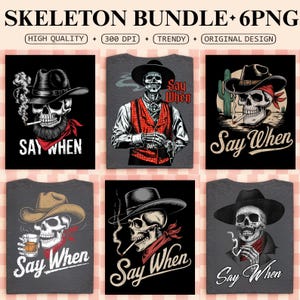 Di cuándo un vaquero esqueleto png, camiseta de amante de los esqueletos, arte gótico de calavera occidental