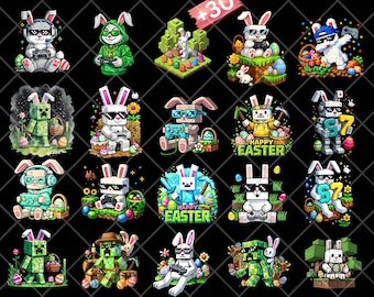 Gaming Easter Png Bundle 30 Design, Gamer Bunny PNG, Happy Easter Gamer PNG, Minecraft Style Easter PNG, Funny Easter Shirt Digital Download