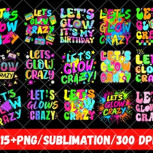 Låt oss glöda galet PNG | Neon Splatter Clipart, 80-tals retrodesign (digital nedladdning)