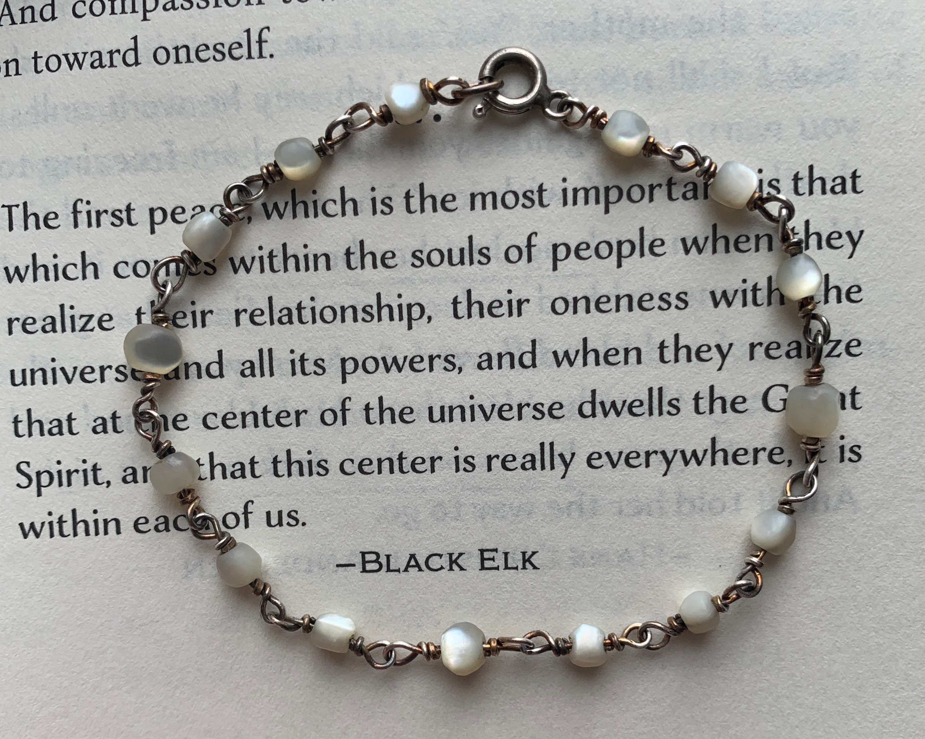 Handmade Vintage Mother of Pearl Prayer Bead Rosary Style Link Bracelet