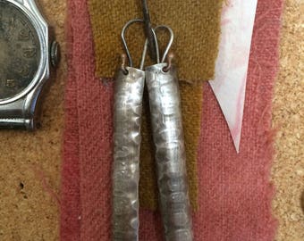 Long Skinny Sterling Silver Hammered Hand Forged Earrings