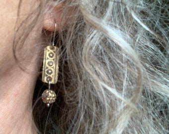 Vintage Assemblage Earrings Patterned Brass Vintage Glitter Beads