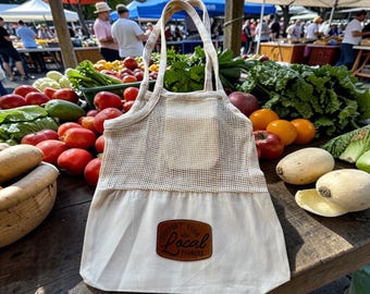 Farmers Market Bag - Organic Cotton Mesh Reusable Grocery Tote, Support Local Farmers