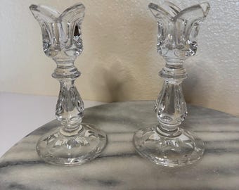 Vintage Gorham Viscount 24% Lead Crystal Tulip Candlestick Holders-Set of 2