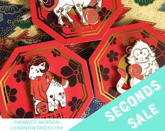 Seconds Sale Chinese Zodiac Series 4 Red and White Enamel Pins