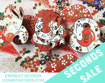 SECONDS SALE Chinese Zodiac Series 3 Red and White Enamel Pins