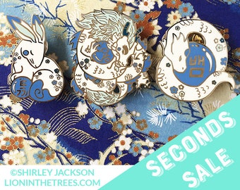 SECONDS SALE Chinese Zodiac Series 3 Blue and White Enamel Pins