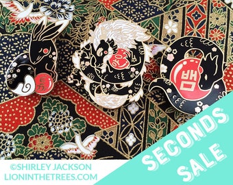 SECONDS SALE Chinese Zodiac Series 3 Black Lacquer and Pearl Enamel Pins