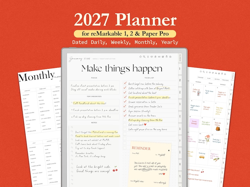 Digitale planner 2027 voor Remarkable Paper Pro (dagelijks, wekelijks, maandelijks) Minimalistische sjablonen PDF met hyperlinks afbeelding 1