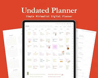 Undatierter Digitaler Kalender: Minimalistisches Porträt täglich, wöchentlich, monatlich (iPad GoodNotes)