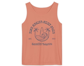 Camiseta sin mangas unisex teñida Temtibi Lagoon Surf Club (colección Risa Destination) Trek Long Island