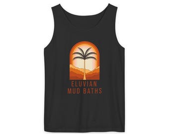 Camiseta sin mangas teñida con baño de lodo eluviano – Algodón unisex de EE. UU.