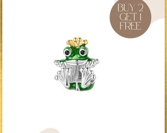 Sterling Silver Frog Prince Charm Bracelet Bead – Compatible Pandora Moments Jewelry