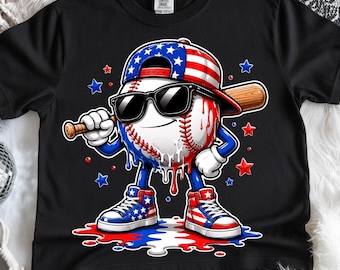Baseball Drip PNG,4th of July Baseball PNG, Patriotic Baseball Boy Design,USA Flag Baseball Graphic, Youth Baseball Player, Digital Download