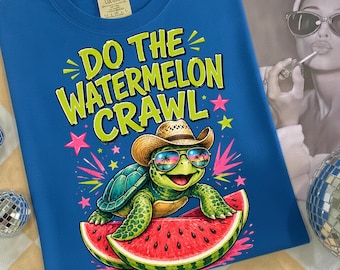 Do The Watermelon Crawl PNG, Zabawny kowbojski żółw letni PNG, Projekt sublimacji arbuza żółwia, Cyfrowe pobieranie tropikalnych wakacji