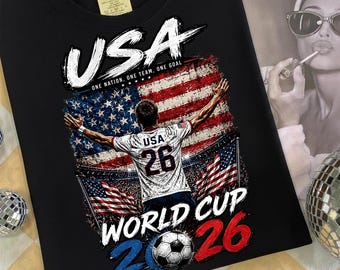 Mistrzostwa Świata w Piłce Nożnej USA 2026 PNG, Projekt kibica piłki nożnej USA, Jeden naród, Jedna drużyna, Jeden gol, Patriotyczny futbol USA, Cyfrowe pobieranie