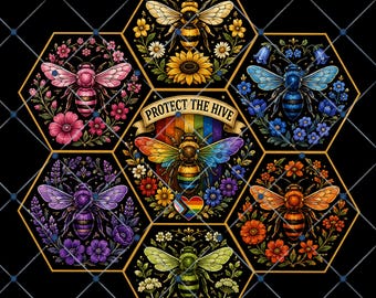 Protect The Hive LGBTQ Bee Png, Pride Bee Graphic, LGBT Equality Design, Rainbow Bee Artwork, Pride Month PNG, Digital Download