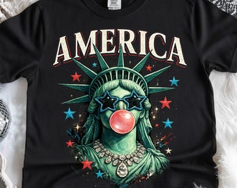 Amerykańska Statua Wolności PNG, Guma balonowa Liberty PNG, Patriotyczny pop-art do pobrania w wersji cyfrowej, Zabawny projekt Dnia Niepodległości USA