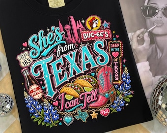 Ona jest z Teksasu, mogę powiedzieć PNG, Dziewczyna z Teksasu PNG, Pobieranie cyfrowe Southern Cowgirl, Projekt dla miłośników tacos z Bluebonnet Sweet Tea