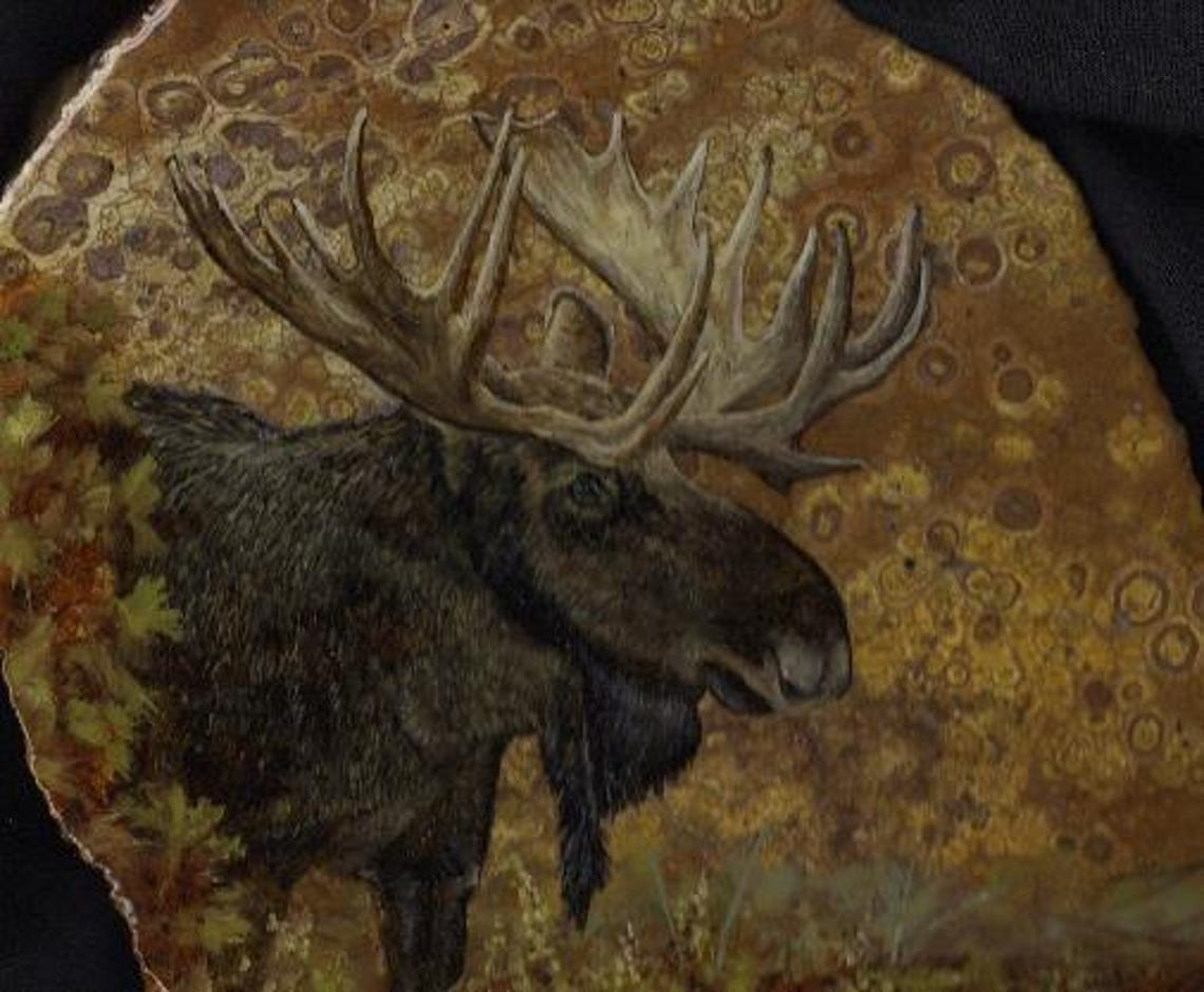 Moose Art-oil Painting-wildlife Art-rock Paintings-wildlife on Stone ...