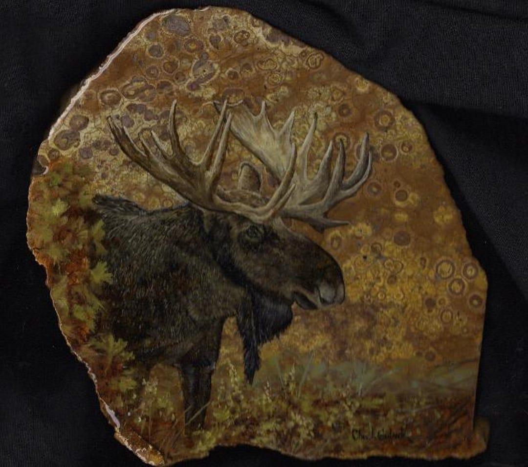 Moose Art-oil Painting-wildlife Art-rock Paintings-wildlife on Stone ...