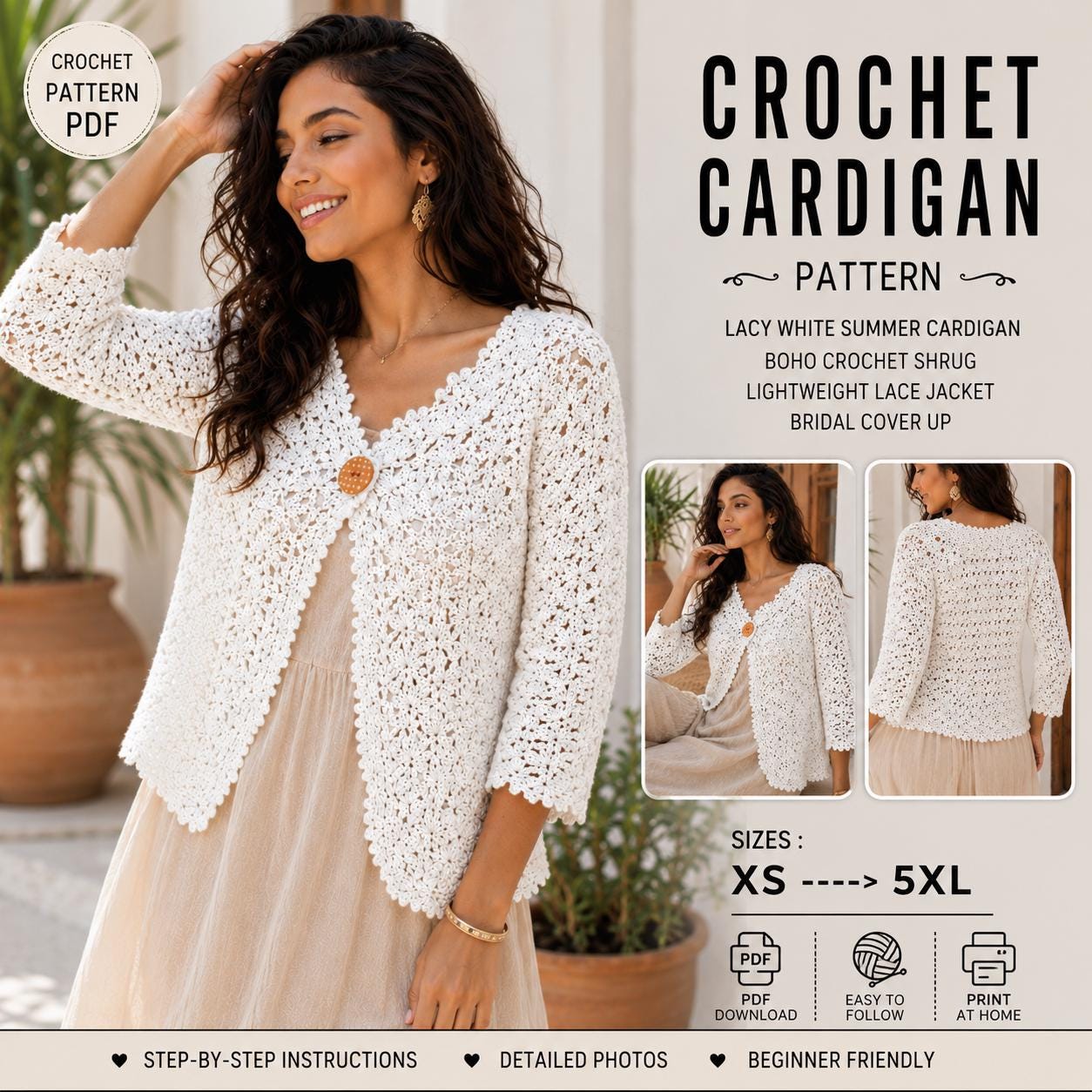 White Knit Crochet Lace Cardigan - Etsy