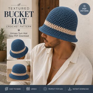 Haakpatroon voor een bucket hat (PDF) | Tutorial voor een getextureerde unisex zonnehoed | Eenvoudige digitale download