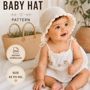 Crochet Baby Hat Pattern, Ruffle Baby Sun Hat Crochet Pattern PDF, Vintage Style Infant Bucket Hat, Easy Toddler Sunhat Tutorial