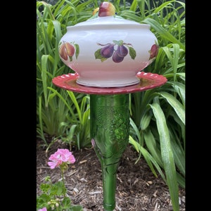 Garden TOTEM Made with Recycled Glassware by GlassBlooms on Etsy