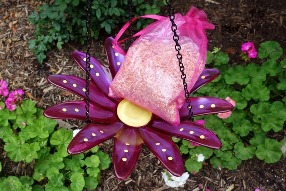 Hanging Bird Feeder Bird Bath Recycled Glass Pink Bird Etsy