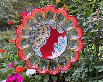 Glass Garden Art and Garden Sun Catcher, Yard Art Made With Recycled Glass