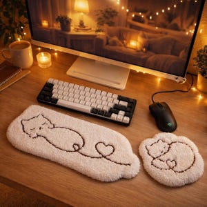 Juego de reposamuñecas para teclado y ratón Nordic Pine Cluster Punch Needle, 2 piezas de decoración textil para oficina inspiradas en el bosque escandinavo