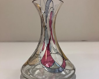 Vintage Art Glass Vase, Milano Mosaic Stained Glass Carafe Vase, Mid Century Modern Home Decor