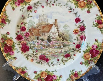 Vintage Royal Albert Old Country Roses Cottage Plate, Fine Bone China 1988 Collectors Display Plate, English Country Cottage Decor