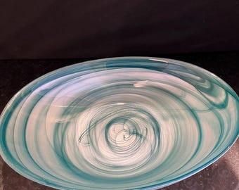 Vintage Blue Scandinavian  art glass dish