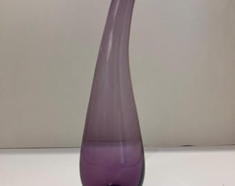 Vintage Amethyst Purple Glass Vase - 1990s Curved Teardrop Art Glass Bud Vase - Retro Mulberry Glass