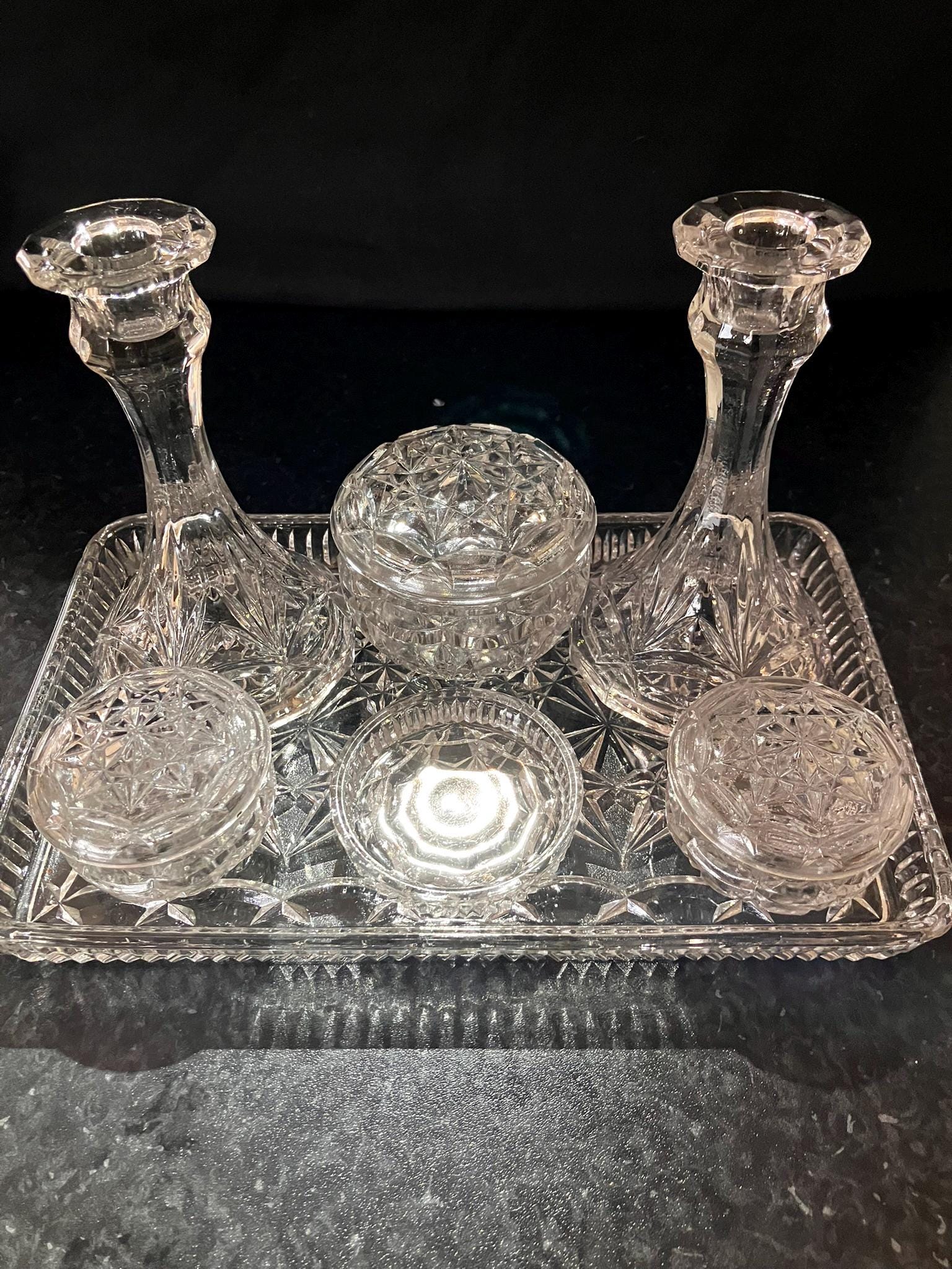 Vintage Dressing Table Set Glass - Etsy UK
