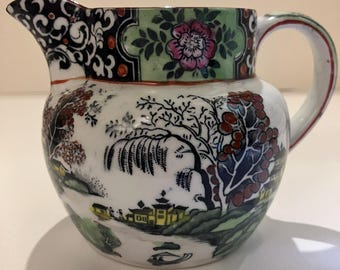 Antique T.G. Green Ming Pitcher, 1920s Chinoiserie Willow Pattern Ceramic Jug, English Art Deco Pottery Creamer
