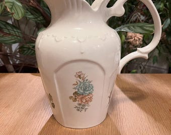 Vintage Perca England Floral Embossed Pitcher – Mid‑Century Ceramic Jug