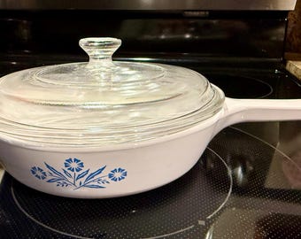 Vintage CorningWare Cornflower Blue Skillet P-83-B with Original Pyrex Lid | Small Corning Ware Saucepan | FREE shipping