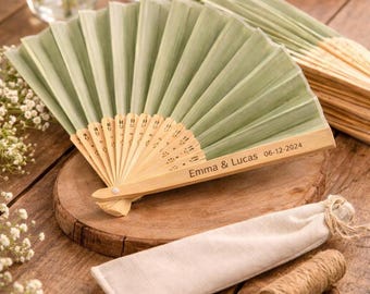 Ventaglio di bambù personalizzato per matrimonio | Ventaglio con incisione personalizzata | Bomboniera per gli invitati | Decorazione rustica per matrimonio estivo | Regalo per addio al nubilato