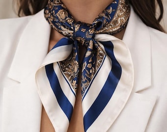 Square Silk Scarf for Women – Elegant Neck Scarf – French Style Hair Scarf – Satin Bandana – Luxury Fashion Accessory Gift for Her