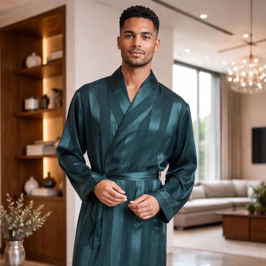 Flower Robe For Men Luxury Men's Satin Robe – Emerald Green Silk Robe for Him – Elegant ...