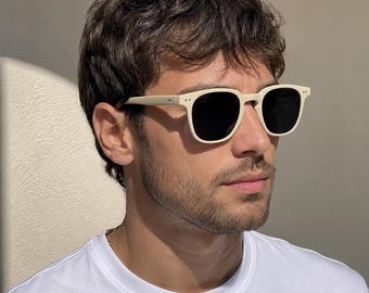 Occhiali da sole beige crema per uomo e donna | Occhiali da sole vintage minimalisti con protezione UV400 | Stile estivo unisex