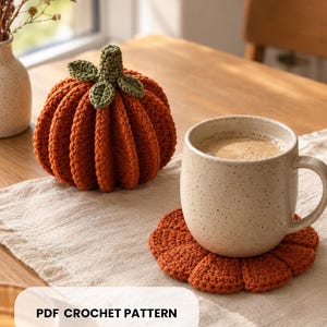Pumpkin Coaster Crochet Pattern PDF, 8 Coasters Turn Into a 3D Pumpkin, Fall Table Decor, Halloween and Thanksgiving Crochet