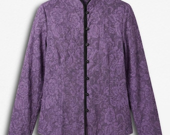 Vintage Dressbarn Purple Floral Brocade Jacket Mandarin Collar Witchy XL