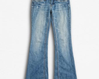 Jeans da donna Refuge a vita bassa, modello bootcut, lavaggio chiaro, blu, effetto invecchiato stile Y2K, taglia 3L.